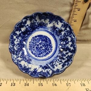 Antique Japanese Porcelain Blue/White Bowl Great Shape Floral Design